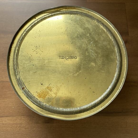 Vintage 1920-30s Round Tindeco Metal Tin Gold Peacock on Black 6” - Picture 10 of 14